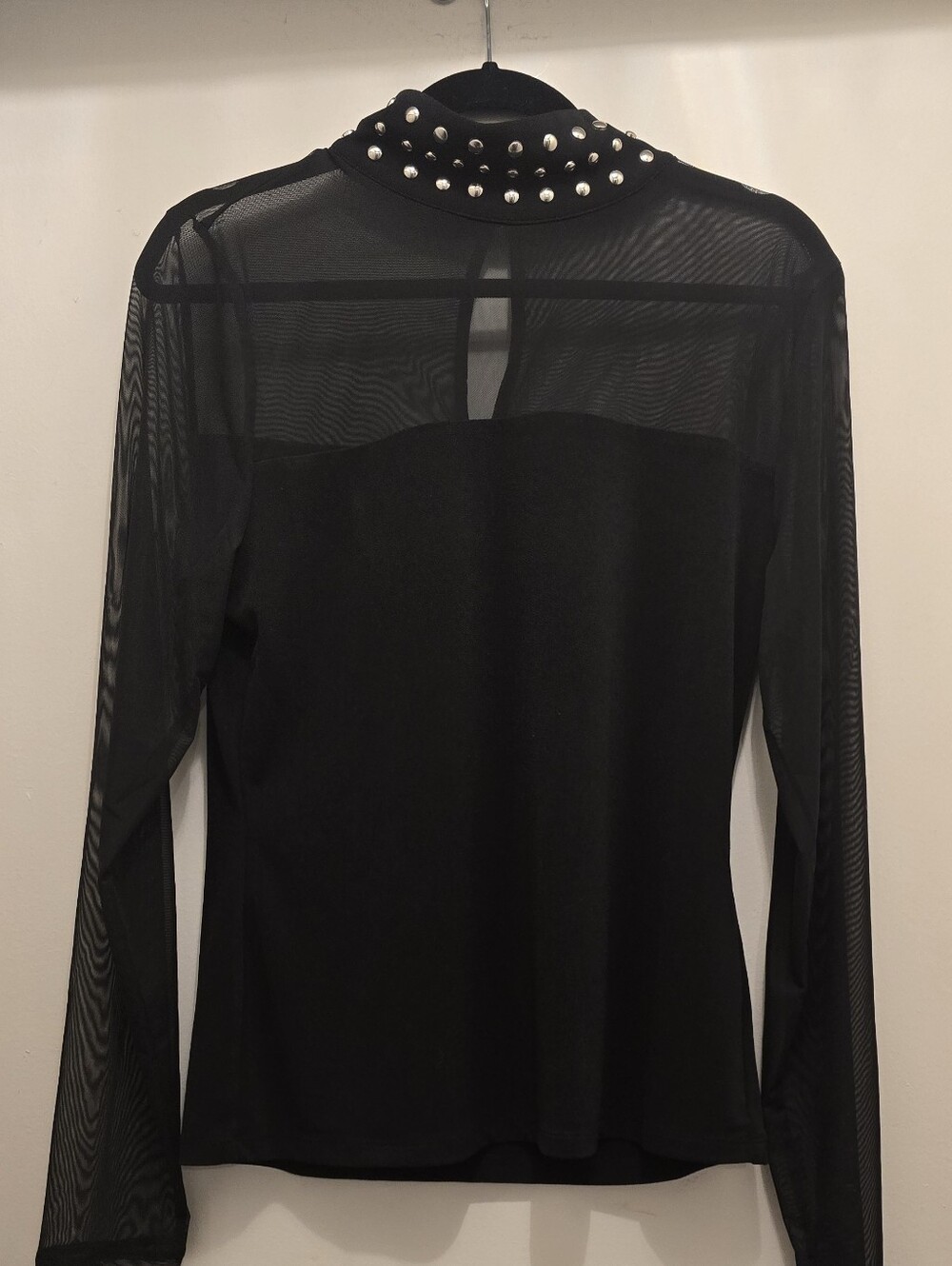 Black Mesh Panel Long-Sleeve Women's Top